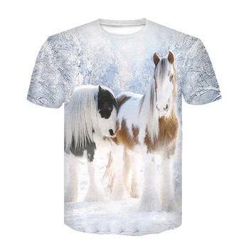 Vasarą naujos O-kaklo sniego geriamojo arklių T-shirt 3d mados T-shirt gyvūnų rūbai vyriški ir moteriški marškinėliai