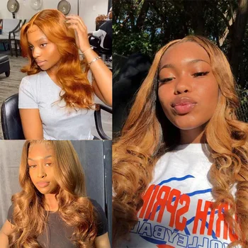 Malaizijos Honey Blond Spalvos Nėriniai Priekiniai Žmogaus Plaukų Perukai Skaidrus Kūnas Banga Bordo Imbieras Rudos Spalvos Nėrinių Priekinės Perukas Moterims