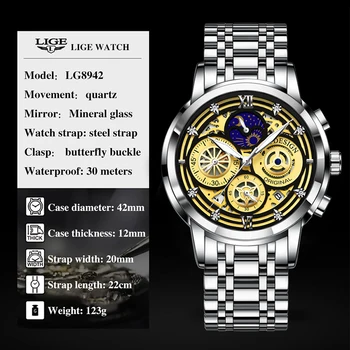 Relojes Hombre 2021 LIGE Nauji Laikrodžiai Vyrams Prabangos Prekės Chronograph Vyrų Sporto Laikrodžiai Vandeniui, Nerūdijančio Plieno, Kvarcas Vyrai Žiūrėti