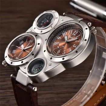 Oulm 9415 Unikalus vyriški Laikrodžiai Dviejų Laiko Zonų Kvarco Sporto Žiūrėti Dekoratyvinis Kompasas Vyrų Prabangos Prekės ženklo Laikrodį