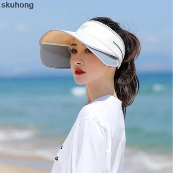 Moterų Paplūdimio Saulės Skydelis Kietas Platus Kraštų Vasaros Saulės Skrybėlę Su Ištraukiama Skydelis Anti-ultravioletinių Elastingos Tuščiavidurės Top Hat
