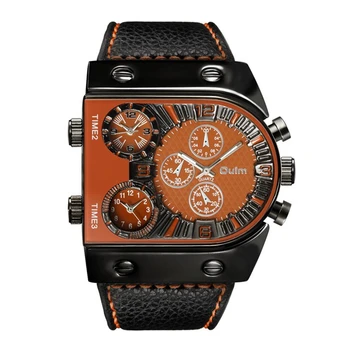 OULM 2021 Vyrų Laikrodžiai Mens Kvarco Atsitiktinis Odinis Dirželis Laikrodį Sporto Žmogus Multi-Laiko Juosta Karinių Vyrų Watch Laikrodis relogios