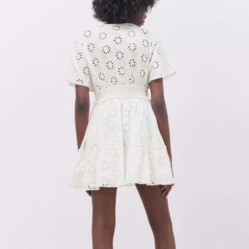 KUMSVAG Moterų Vasaros Atsitiktinis Elegantiška Mini Suknelė 2021 ZA Trumpas Rankovės Tuščiaviduriai Iš V-Kaklo Moteriška Šalis Gatvėje Pamušalas Suknelės OYK2563