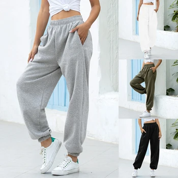 Laisvas Poilsiu Pločio Kojų SweatPants Moterų Kelnės Plus Size Soft Aukšto Liemens Kelnės Streetwear Korėjos Atsitiktinis Jogos Ziajać Lašas