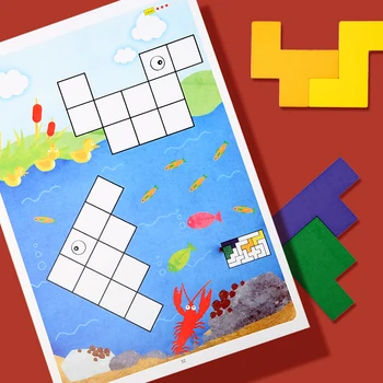 Vaikų Tetris Knygos Nustačius Mokymo Mąstymo Mokymo Medinė Dėlionė Žaislą Dovanų