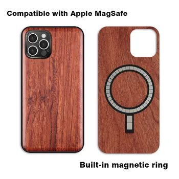 Carveit Suderinama Su Įkrovimo Magnetinio Apple iPhone 12 Pro Max Mini Medienos Atveju Nekilnojamojo Mediniai Minkštas-Krašto Padengti Plono Telefono Korpuso