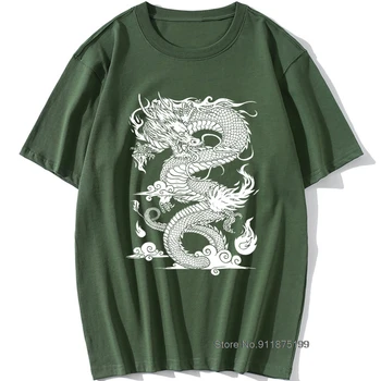 Kinijos Drakonas T-shirt Įdomus Juoda Marškinėlius Vyraujančias Vyrų Marškinėliai O'Neck trumpomis Rankovėmis Medvilnė Viršūnes Rytų Prašmatnus Tees