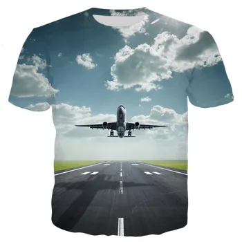 2021 m. vasarą Naujosios 21 stilių T-shirt gamtos peizažai lėktuvo kilimo 3D spausdinimo Vyrų Moterų Atsitiktinis Cool marškinėliai