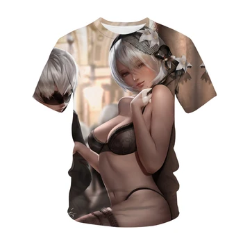 Naujas Nier Automatai 3D Atspausdintas T-Shirt Anime Žaidimas Sexy Cute Girl 2B Streetwear Vyrai Moterys Mados Marškinėliai Harajuku Tees Viršūnes Unisex