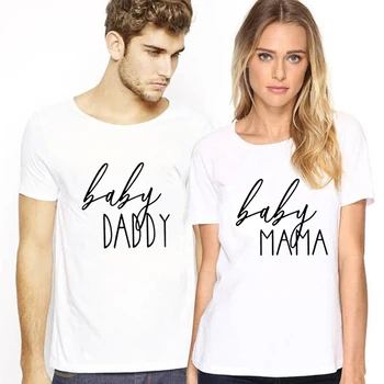 Meilužis Moterų Medvilnės marškinėliai Pora Marškinėlius Baby Mama Tėtis Lyčių Porų Atitikimo Tee Nėštumo Paskelbimo Vasaros Mados Viršų