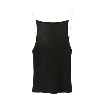 Moterų Backless Camisole Seksualus Liesas Y2k Megzti Tank Top Pearl Diržas Pasėlių Viršuje Vasaros Streetwear B-041