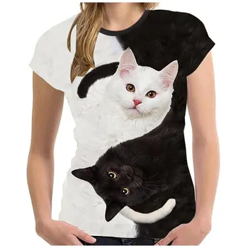 Mados T-shirt Vyrams Ir Moterims, Dvi Kates Spausdinti Tee Vasaros Lady Trumpas Rankovės Marškinėliai 3D T-Shirt Viršų Moteriška T-Marškinėliai S-6XL