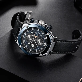 2021 BENYAR Naujas Sporto Vyrų Kvarciniai Laikrodžiai Vandeniui 30M Odos Chronograph Watches 45mm Didelis Ciferblatas Karinės Žiūrėti Vyrams
