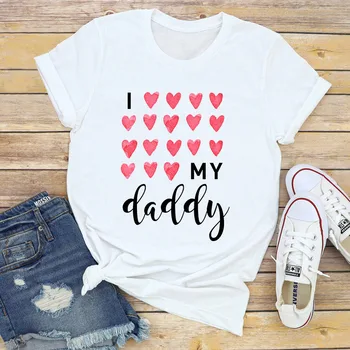 Aš Myliu Savo Tėtį Spausdinti Marškinėliai Moterims trumpomis Rankovėmis Hip-Hop Cute Girl marškinėliai Moteriška Prekės ženklo Dizainas Vasaros tėvo Diena Tees