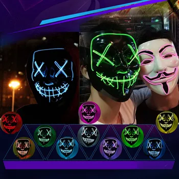 Helovinas Šviesos Švytėjimas Spalvos Kaukė LED Cosplay Šalies Masque Maskuotis Neon Maske Šviesą Tamsoje Siaubo Žėrintis Kaukė Dekoras