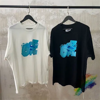 Negabaritinių Sunkiųjų Audinio 6PM 6PMSEASON T-shirt Vyrai Moterys 1:1, Geriausias Kokybės Marškinėliai Blue 3D laišką LOGOTIPO spausdinimo Viršūnes Tee