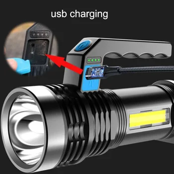 Tvirtas Žibintuvėlis Portable Nešiojamą USB Įkrovimo Super Šviesus COB Pusės Žibinto Šviesos Prožektorius Lauko Apšvietimo Žibintų