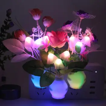 Smart Šviesos Jutiklis Romantiškas Gėlių Grybų Lempos, Led Lempos, Led Šviesos diodų (LED) Naktį Plug-in Sienos Lempos Namų Apšvietimo MUMS/ES Hot Plug