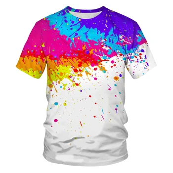 COZOKSummer Neon 3D Spausdinimo T-shirt Vyrai/moterys Raudona Geltona Mėlyna Žalia vientisos Spalvos trumparankoviai Marškinėliai Vaivorykštė Spalvinga Vaikų