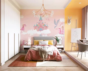 Beibehang Pritaikytas modernus naujas rožinis pastatas vaikų kambarį, berniukas, mergaitė, miegamasis foną sienos dokumentų namų dekoro