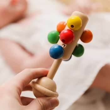 Kūdikių Medinis Barškutis Žaislai Naujagimiams 0-12 Mėnesių Skambėjo Įvairių Spalvų Bell Buko Barška Žaislų Kūdikiams, Vaikiška Anksti Švietimo Žaislai
