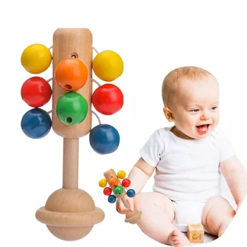 Kūdikių Medinis Barškutis Žaislai Naujagimiams 0-12 Mėnesių Skambėjo Įvairių Spalvų Bell Buko Barška Žaislų Kūdikiams, Vaikiška Anksti Švietimo Žaislai