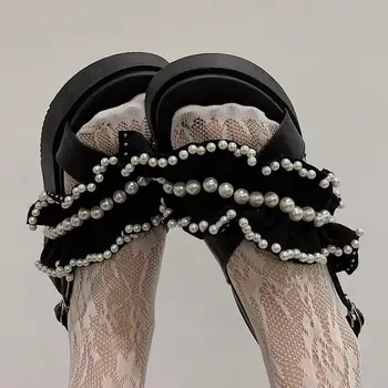 2021 Vasaros Sandalai Moterims Pearl Pledas Dirželio Sagtis String Granulių Butas Platforma Batai Sweet Paplūdimio Sandalias Mujer Fifo Sandalas