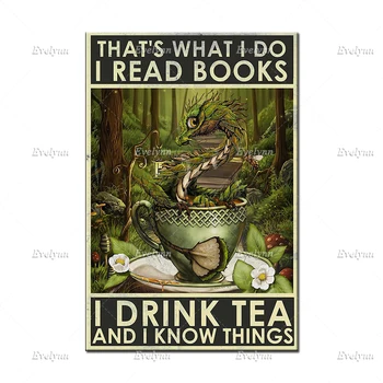 TAI, Ką aš galiu Skaityti Knygas aš geriu Arbata Drakono Knyga Derliaus Plakatas, Dragon Sienos Menas, Knygų Mylėtojas, Spaudiniai, Knygos, Namų Dekoro Dovana