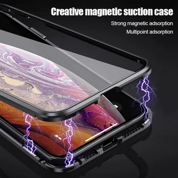Magnetinio Adsorbcijos Metalo Apsaugos Atveju 9H Grūdintas Stiklas Telefono Dangtelį iPhone XR/XS/XS Max 
