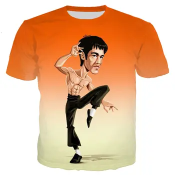 Kinijos Kung Fu Bruce Lee Mados 3D Spausdinti marškinėliai trumpomis Rankovėmis Harajuku Marškinėlius Vyrai Moterys Streetwear Viršūnės