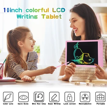 10 Colių Spalvotų LCD Raštu Tabletė Rašysenos Doodle Piešimo Lenta Tablečių Trinamos Rašyti Pagalvėlės Vaikams ir Suaugusiems Namuose