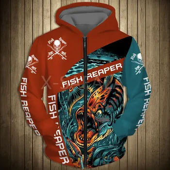 Žuvų Reaper Žvejybos Wildfish 3D All Print Hoodie Vyras Moteris Harajuku Outwear Užtrauktukas Puloveris Palaidinukė Atsitiktinis Unisex Striukė