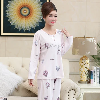 Mados apvalios kaklo pajama rinkinys moterims ilgomis rankovėmis karšto oro baliono spausdinti sleepwear moterų pižamos rinkiniai namų drabužių pyjama femme