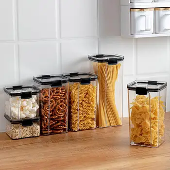4pcs Didina Akrilo Maisto Saugojimo Konteineris Plastikinis Virtuvės Makaronų Dėžutės Multigrain Bako Skaidrus Sandarios Skardinės kokybės