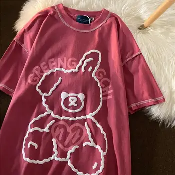 2021 Harajuku T-shirt, Derliaus Lokys Spausdinti Grafinis Tee O-kaklo Atsitiktinis Naujas Vasaros Negabaritinių Moterims, Paaugliams, Japonų, korėjiečių Mados Viršūnes