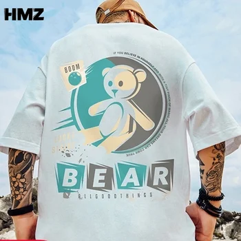 HMZ 2021 Nauja Populiarios Markės Pusė Rankovės Animacinių filmų T-shirt Vyrams ir Moterims Vasarą Hip-hop ' o T-shirt Lokys Spausdinti Porų Marškinėlius