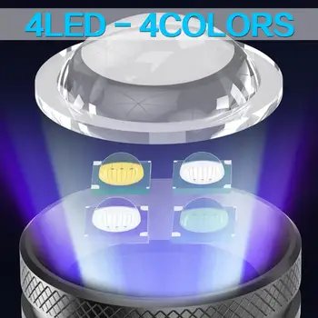 Naujas 4 Šviesos Šaltiniai Mėlyna Šviesa/Baltos/Raudonos Šviesos/Geltona Lemputė 4 LED Žvejybos Žibintuvėlis atsparus Vandeniui USB Žibintuvėlis su Laikikliu