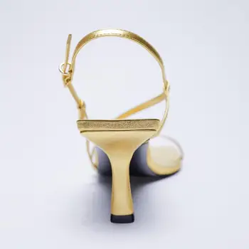 SOUTHLAND Vasaros naują stiliaus moteriški bateliai Aukso padengtą Metalo sluoksnis aukštakulniai Odiniai sandalai