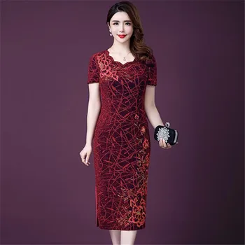 Plus Size 6XL Moterų Kilnus Cheongsam Suknelė 2021 metų Moteris Pavasario Suknelė vidutinio Amžiaus Motina Elegantiška Suknelė Vestido Suknelės Moterims