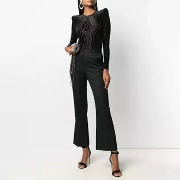VGH Sexy Black Print Bodysuit Moterų Apvalios Kaklo, ilgomis Rankovėmis paaukštintu liemeniu Slim Jumpsuit moteriški Drabužiai Vasaros 2021 Mados Stilius