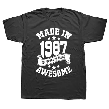 Pagamintas 1987 M. 34 Metų Nuostabus Gimtadienis T-Shirt Mens Trumpomis Rankovėmis, Negabaritinių Streetwear Hip-Hop Spausdinami T Marškinėliai Viršuje Tees