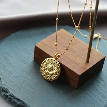 Ins internete celebrity retro monetos Saulės Dievo Malachito clavicle megztinis grandinės aukso monetos ornamentu karoliai moterų nėra lengva išnyks