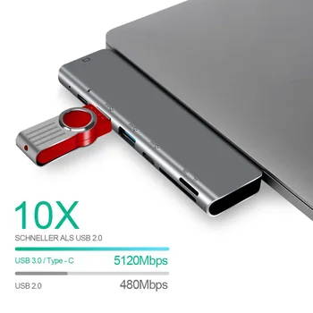 7 in 1 USB C Hub su 4K HD 2 USB 3.0 SD/Micro SD Kortelių Skaitytuvas Multiport Adapteris Pakeitimo 