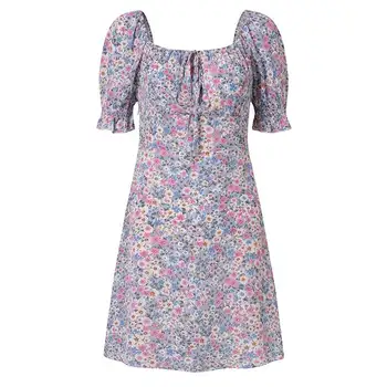 Vasaros Promenadzie Suknelė VONDA 2021 m. Derliaus Gėlių Spausdinti Mini Suknelės Bohemijos Vestidos Paplūdimio Sundress Femme Skraiste S-