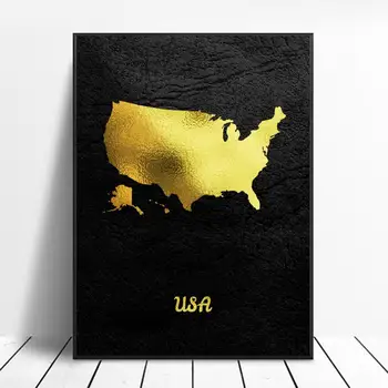 Aukso Žemėlapis Meno JAV Drobės Tapybos Menas Spausdinti Plakato Nuotrauką Sienos Modernus Minimalistinis Miegamasis Kambarį Apdaila