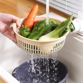 QDRR Dvigubo plastiko skalbimo krepšelį virtuvės nusausinti daržovių krepšelis namų apvalus vaisių krepšeliu daržovių krepšelis plovimo baseino