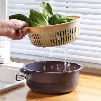 QDRR Dvigubo plastiko skalbimo krepšelį virtuvės nusausinti daržovių krepšelis namų apvalus vaisių krepšeliu daržovių krepšelis plovimo baseino