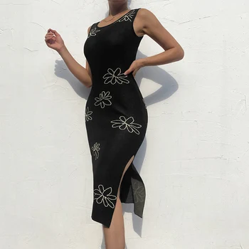 IAMSURE Elegantiškas Tuščiaviduriai Iš Gėlių Megzti Suknelė Seksualus Slim Backless Rankovių Ilgio Suknelės Moterims, 2021 M. Pavasario Mados Paplūdimio Stilius