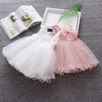 Baby Girl Dress Off Peties Gėlių Nėrinių Rankovių plisuotos Suknelė Princesė Bamblys Vaikai Šalis Suknelė saldus Mergina Drabužiai