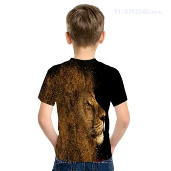 2021 Vasaros Berniukų Ir Mergaičių 3D Gyvūnų Liūtas Print T-Shirt Vaikų Asmenybės Atsitiktinis Mados Gatvė Kietas Vaikų Drabužiai